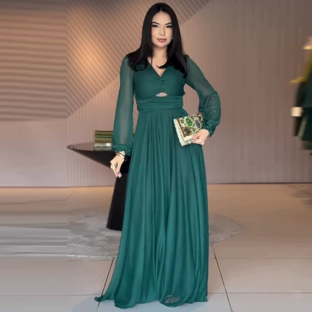 Forever 21 Dark Green V-Neck Backless Bodycon Long-Sleeve Dress